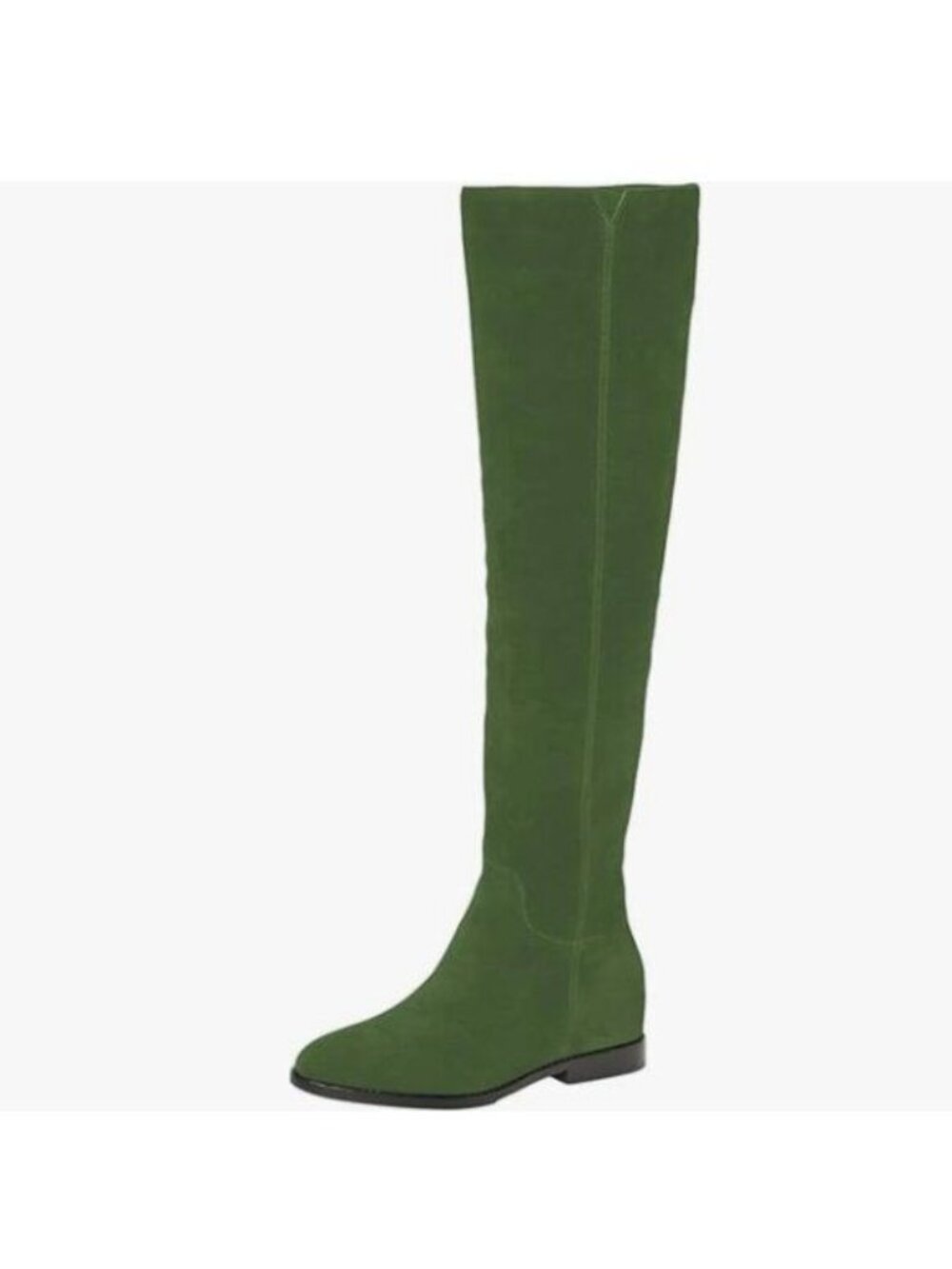 Pazzion Green Almond Toe Knee High Boots with Partial Zipper Stretchy Long Boot